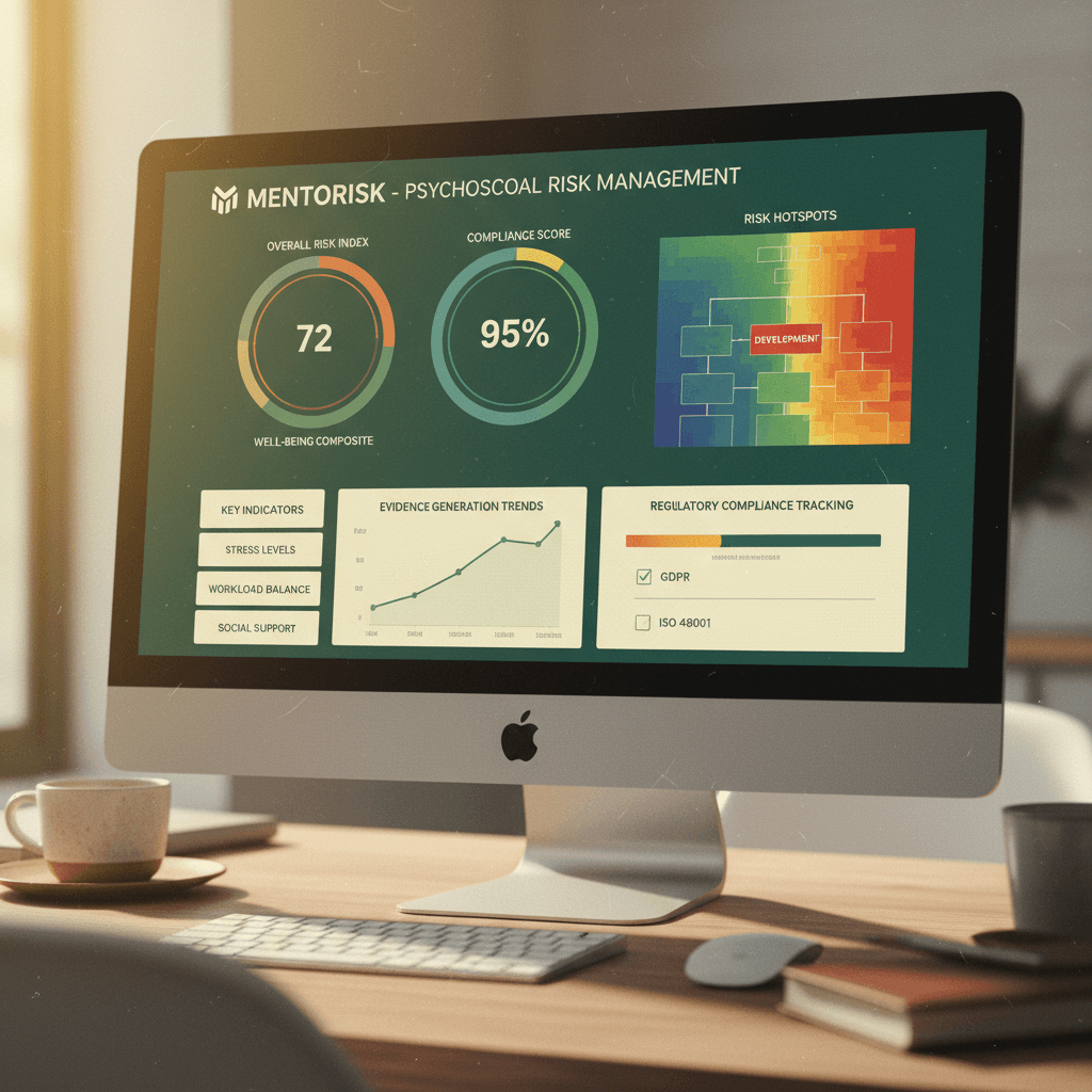 Dashboard da Mentorisk exibindo indicadores de riscos psicossociais e dados estratégicos